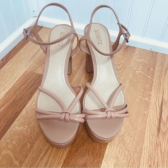 SCHUTZ Kelsie Nude Platform Strappy Sandal Block Heel Tan Beige Size‎ 10.5 New - Picture 4 of 12